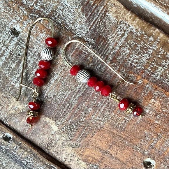 Handcrafted Red and Gold Beaded Ear Wires by Sandy Robinson Jewelry - Picture 3 of 7